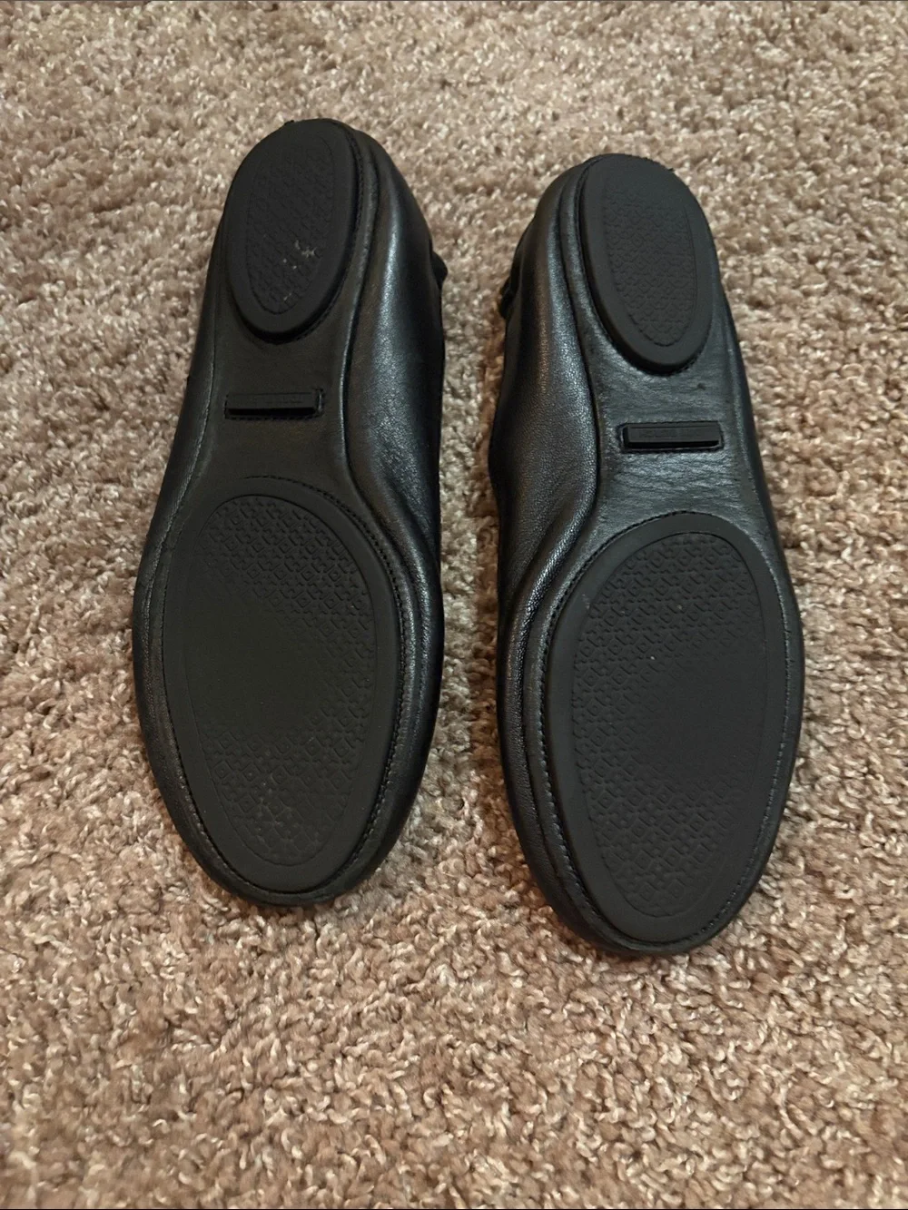 Tory Burch Black Leather Logo Ballet Flats